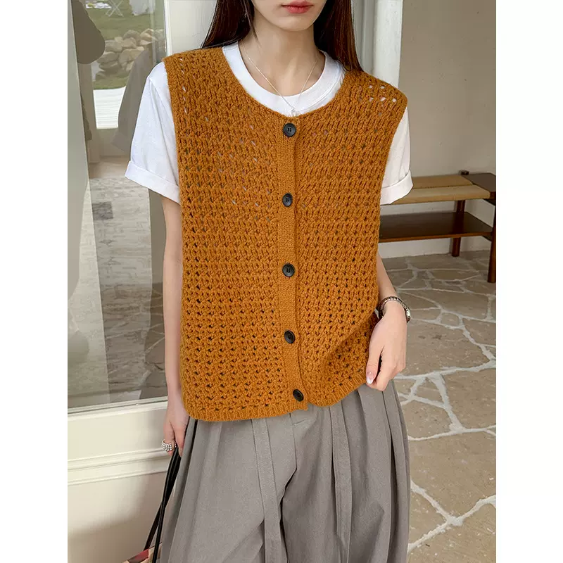 橘芷春季新款马甲镂空复古百搭针织坎肩上衣C0967春款马甲女春季