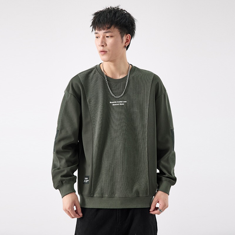 New autumn heavyweight color-blocked crew neck sweatshirt for men, trendy plus-size American retro casual pullover jacket New autumn heavyweight color-blocked crew neck sweatshirt for men, trendy plus-size American retro casual pullover jacket