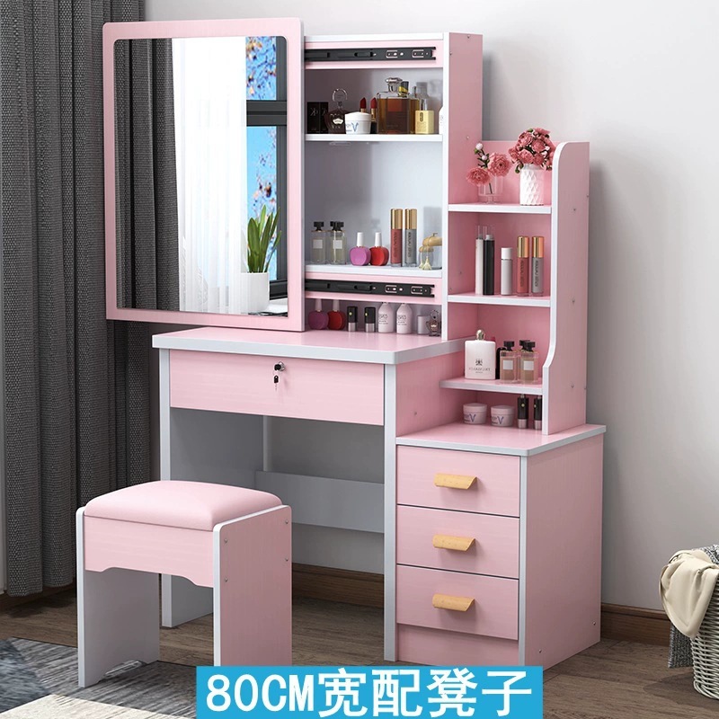Tocador para apartamentos pequeños, montaje moderno y sencillo, espejo deslizante para dormitorio de princesa, mesa de maquillaje con panel de almacenamiento creativo.