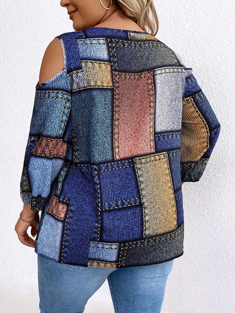 Europa y los Estados Unidos ropa de mujer de tamaño grande otoño y invierno moda nueva cremallera de manga larga decoración de hombro abierto impresión a cuadros suelta chaqueta diaria