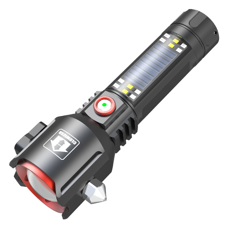 Lintera de martillo de seguridad multifuncional luz fuerte solar de rescate de incendios de escape de auto-rescate ventana rota luz de emergencia