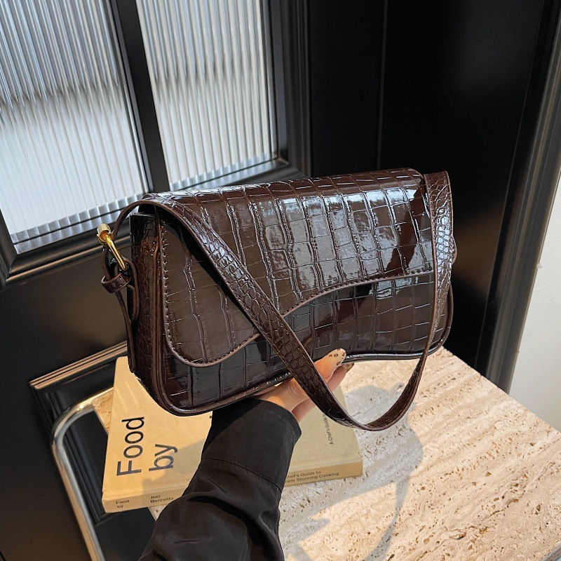 Bolso de textura transfronteriza 2025, nuevo bolso de hombro retro de piedra, piel esmaltada, bolso de moda de mujer