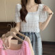 Korean 2024 Summer Design Sense French Square Collar Pullover Bubble Sleeve Short Solid Color Elegant Fashionable Knitted Top