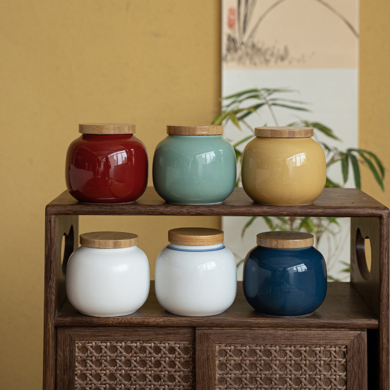 Glazed small tea cans household sealed cans ceramic retro small tea cans ceramic tea storage cans Japanese style