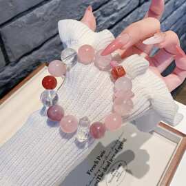 天然粉水晶手链 天然水晶手串爆款饰品 水晶手链饰品 原创手链diy
