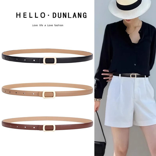 Fine Waist Lady Genuine Leather Belt 2025 Matching Dress Pants Stylish Versatile Black Jeans with Formal Gown