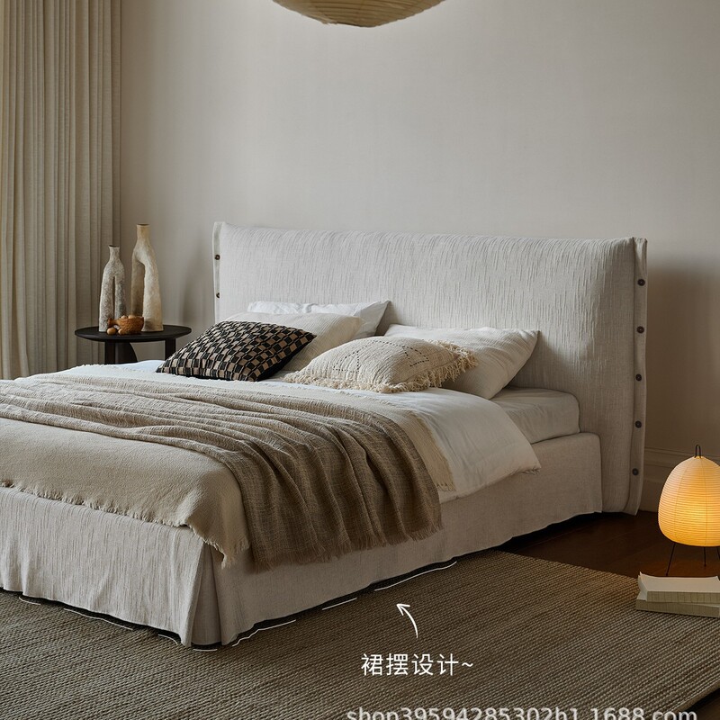 Fengyin Fabric Bed Wabi-Sabi Style 1.8m Master Bedroom Large Bed Detachable Modern Simple Home Double Bed Upholstered Bed