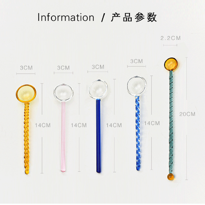 Cuchara de postre de leche creativa color transparente cuchara de vidrio resistente a altas temperaturas cuchara de varilla de agitación de café de mango largo de color alto