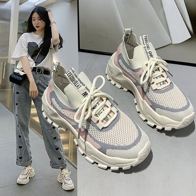 Feiwei mesh casual shoes  autumn new breathable student running sneakers ins Korean version dad women's shoes