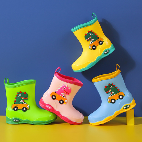 Children's rain boots baby rain boots new cute cartoon children's water shoes outdoor waterproof non-slip dinosaur shoes for boys and girls