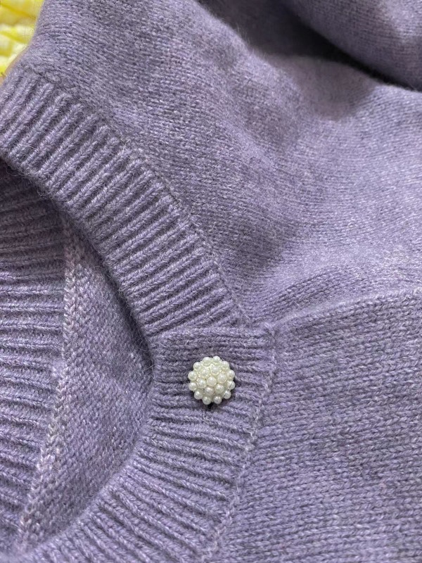 Cardigan coreano in velluto con scollo rotondo e maniche ricamate viola da donna, piccolo cappotto lavorato a maglia profumato primaverile_voghion.com