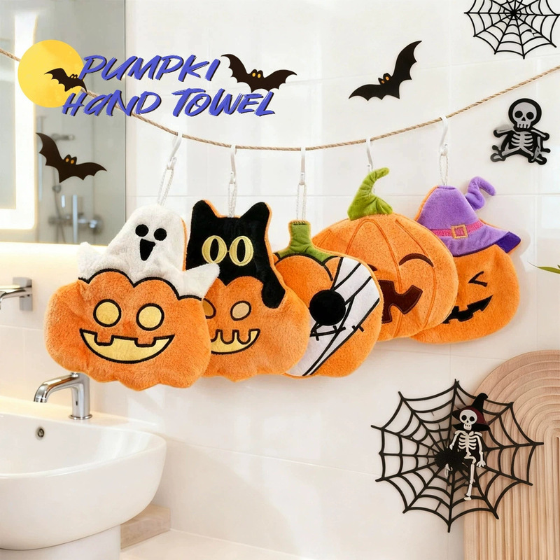 Cross-Border Halloween Pumpkin Coral Velvet Hand Towel Hanging Children's Cute Souvenir Kitchen Absorbent Quick-Drying Towel