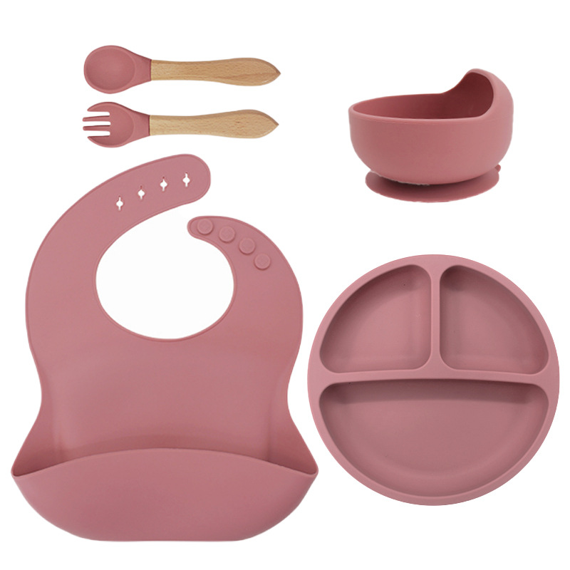 115g bib small sucker bowl wooden fork spoon: deep powder