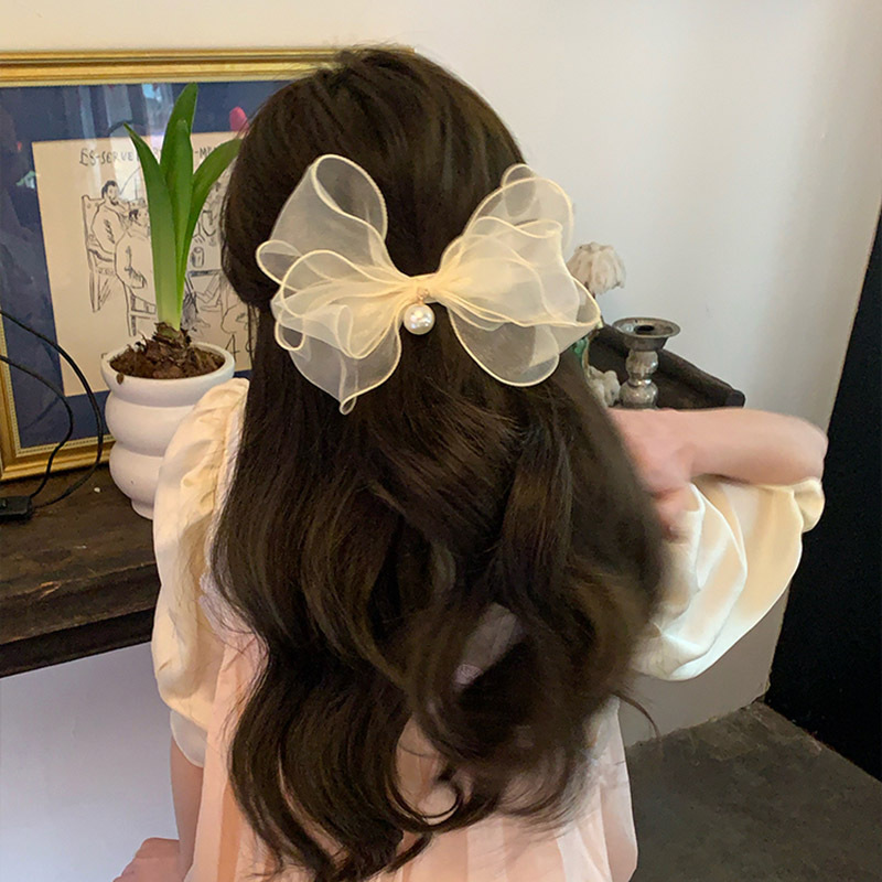 Französische Netzschleife Perlenhaarnadel Damen-Hinterkopf 2023 Neuer Federclip Hochwertiges Temperament-Haar-Accessoire_voghion.com