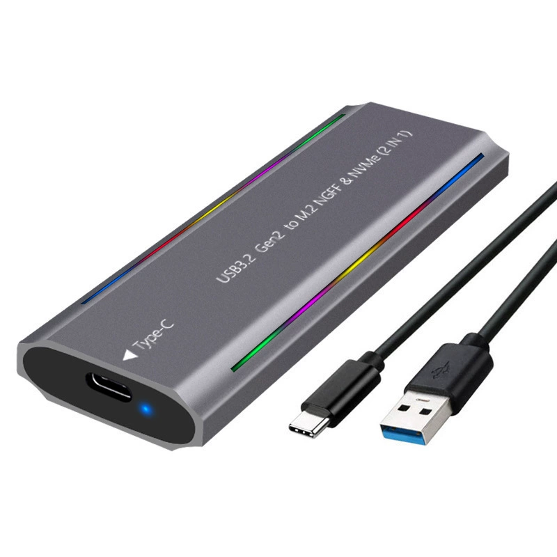 M.2 solid state USB3.1 NGFF&nvme protocol hard disk box Type-CRGB lamp aluminum alloy mobile dual protocol