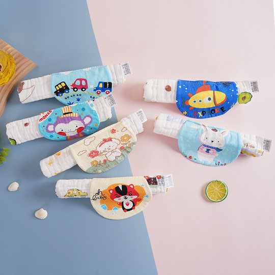 Pure Cotton Thickeneded Cartoon Pad Sling Infant Washed Gauze Sweat-Absorbent Towel Kindergarten Baby Sweat-Proof Towel Category a