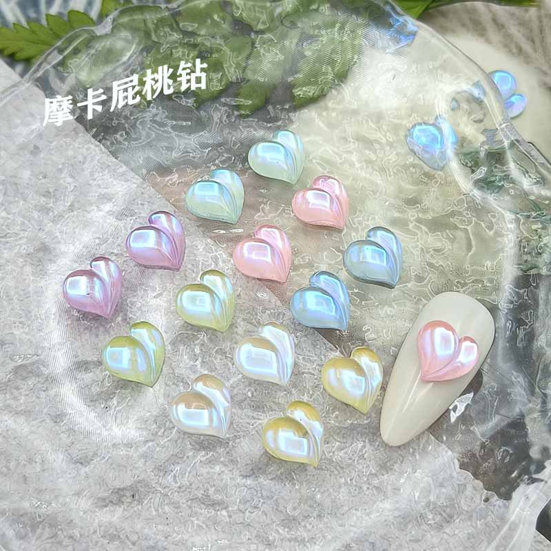 歪心美甲钻摩卡美甲水蜜桃饰品极光冰透屁桃美甲饰品爱心指甲贴钻