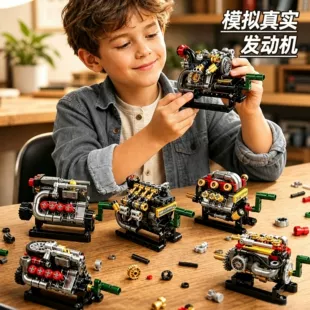 Мини-двигатель V8 сборная модель из микрокубиков