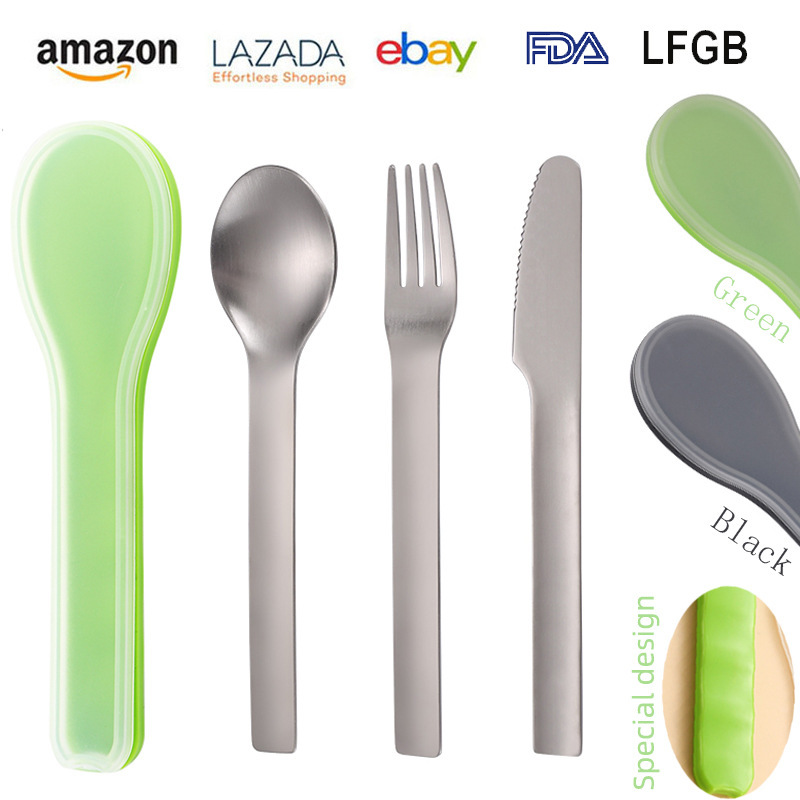 in stock wholesale cross-border outdoor travel stainless steel portable box western tableware suit knife fork spoon single 3 piece set