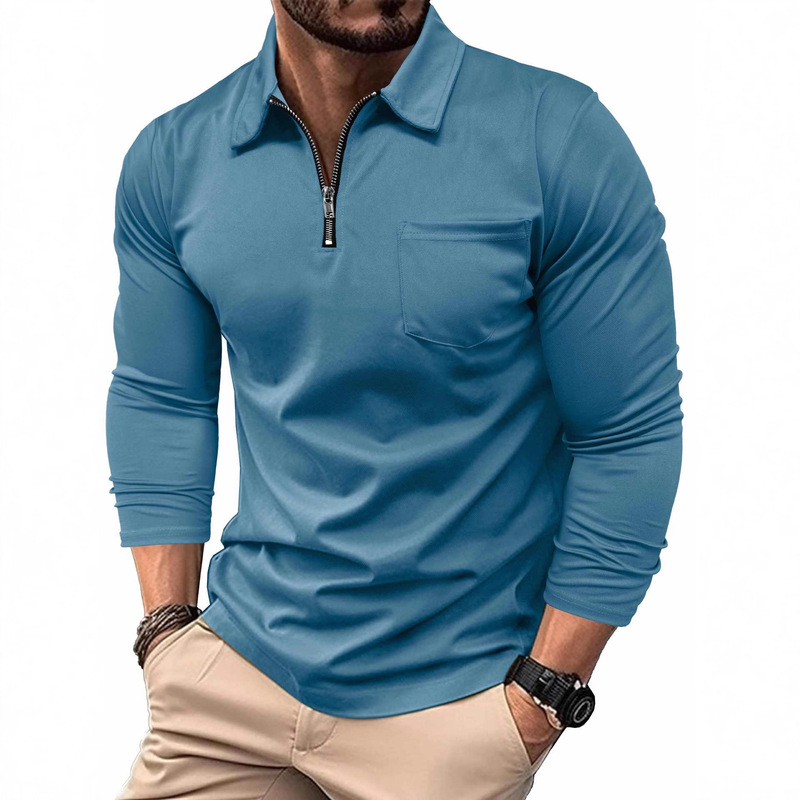 2025 Autumn and Winter Export Men's Long-Sleeved Polo Shirt Cross-Border European and American Men's Clothing Lapel T-Shirt American Style Top Men's Slim Fit