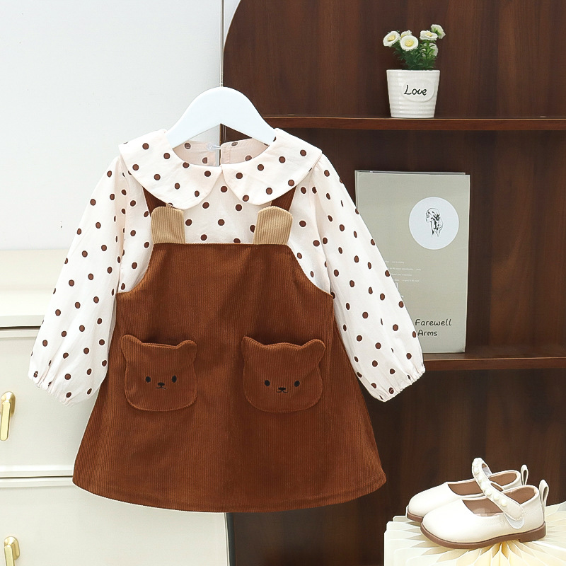 Girls princess dress good-looking wave dot top baby Korean style skirt autumn new children's clothing wholesale