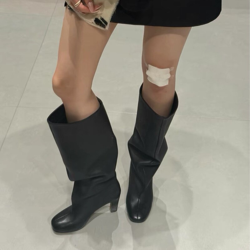 Cowhide Version~2026 New Style Soft Sheepskin Comfortable and Fashionable Slouch Boots for Women, High Heels, Chunky Heel Long Boots, High Tube Boots for Winter