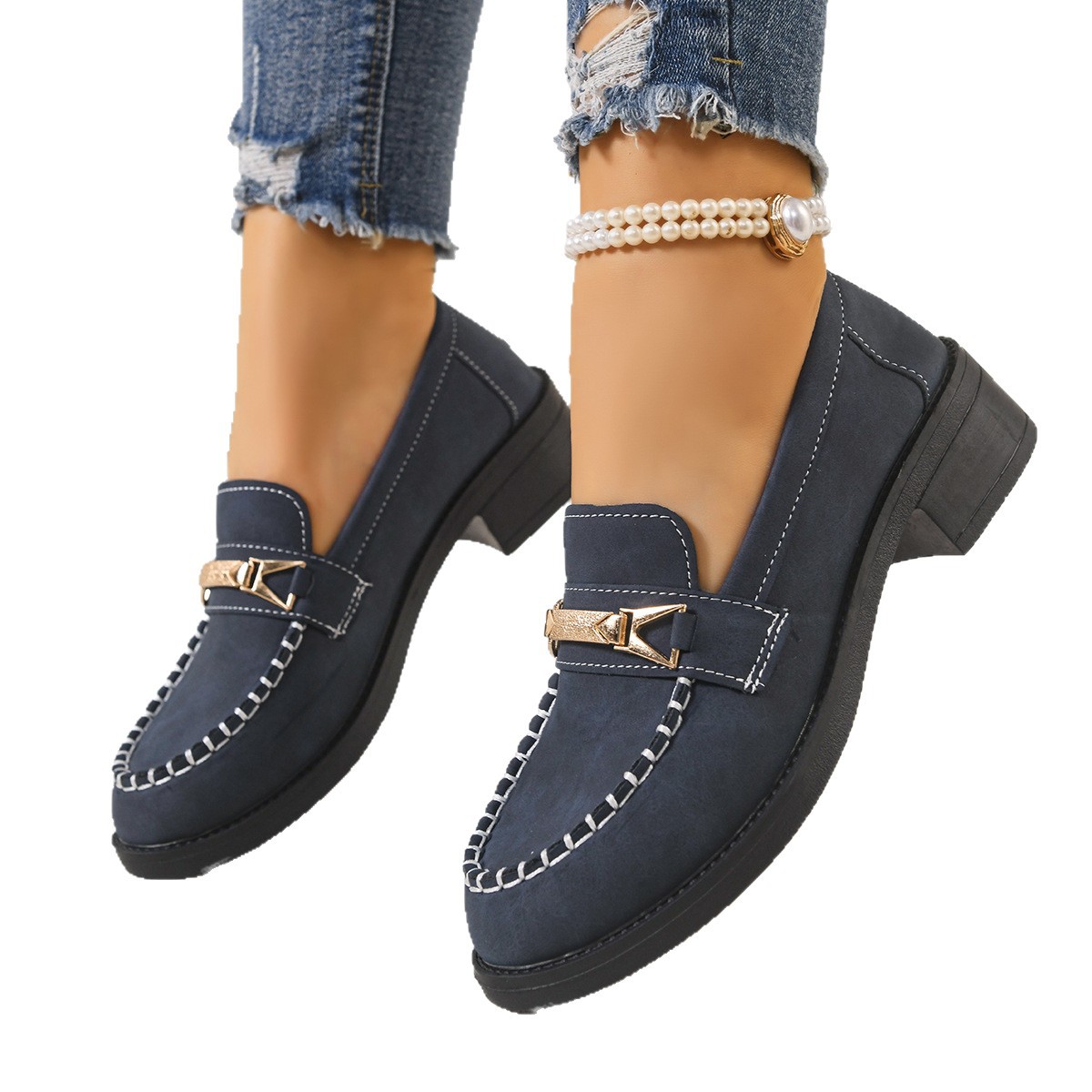 Retro loafers voor dames met metalen ketting en luipaardprint, plus size, lage schoenen, lente nieuw_voghion.com