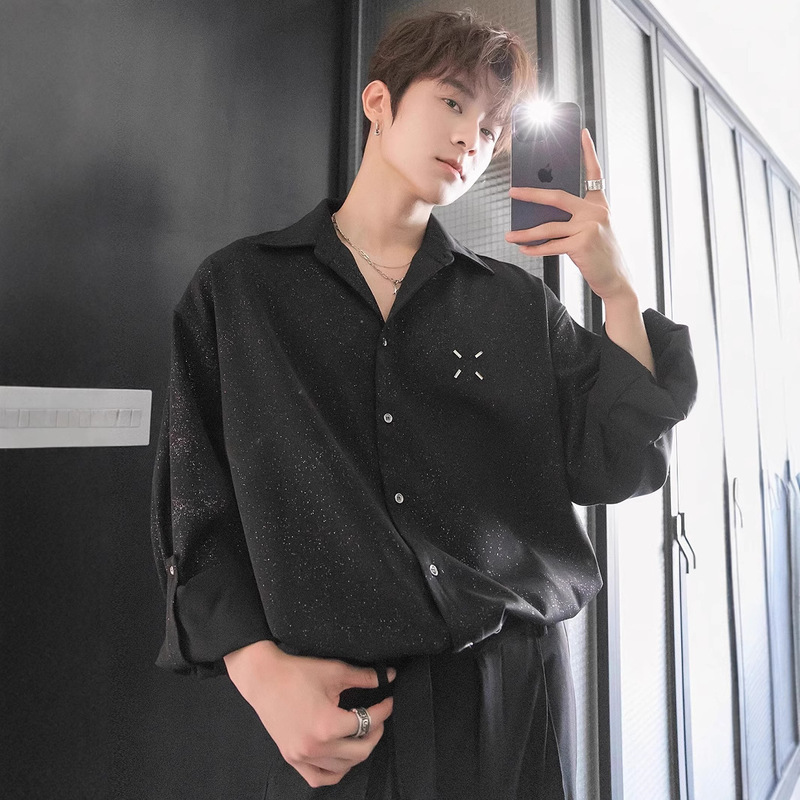 American Sequin Design Shirt Men's Spring and Autum High-End Handsome Vintage Abstinence Shirt Long-Sleeved Jacket