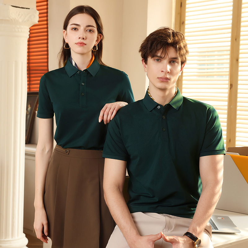 Nuevos productos de verano, seda de hielo pesada, sensación fresca, perlas elásticas, cuello secundario, camisa POLO de solapa de color sólido, camiseta de manga corta