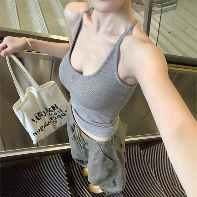 New Style Neck Hanging Paramipes with Chest Pad Camisole Women's Summer Outer Wear Inner Base Slim-fit Tight Waist Beautiful Back Top