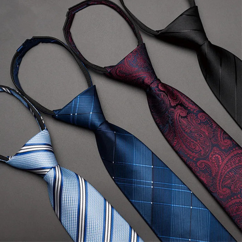 Factory Black Men's Tie Striped Blue Business Tie Lazy Zipper Tie In Stock Wholesale Easy-to-Open
