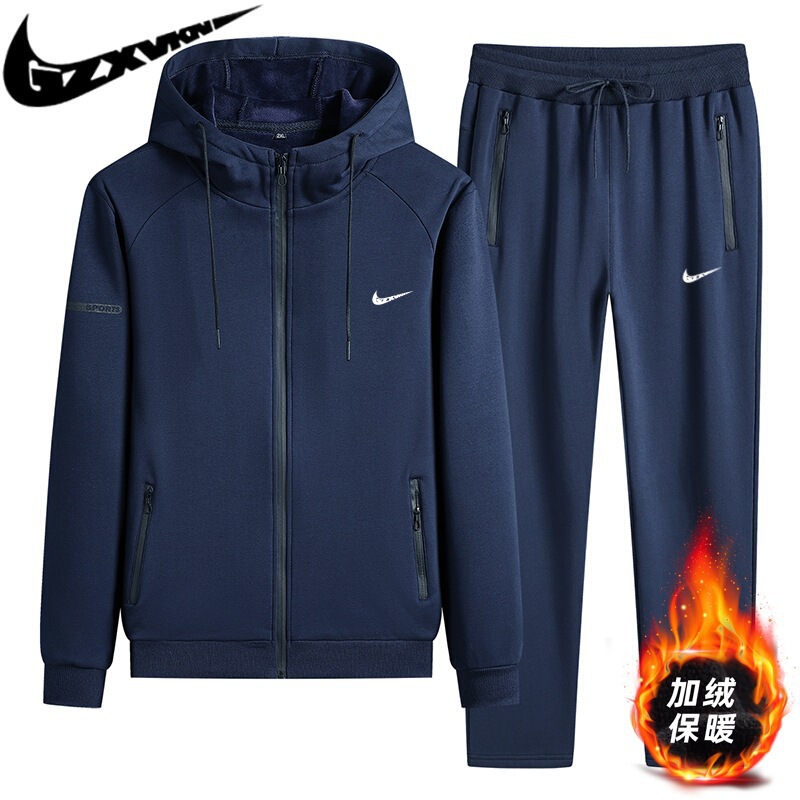 Men's Clothing 2025 Autumn and Winter Fleece-Lined Thickened Sports Casual Suit Men's Hooded Couple Cardigan Large Size Two-Piece Set Women