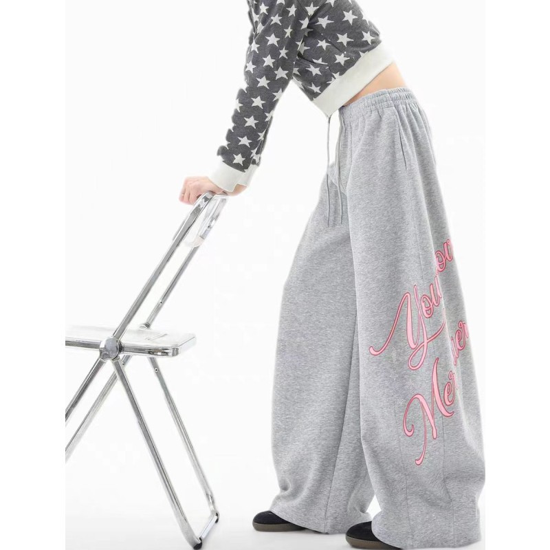 Slack Letter Print Sweatpants Men's Autumn New Loose And Versatile Jazz Dance Casual Wide-leg Pants_viptrois.com