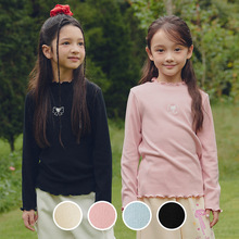 2025冬季新款女童长袖T恤蝴蝶结花边圆领上衣打底衫韩版童装上衣
