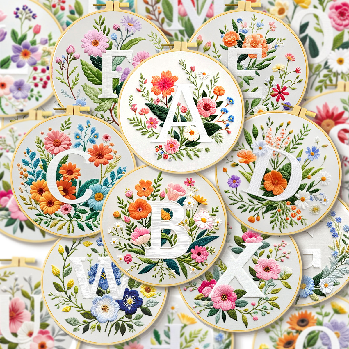 Hecho a mano flores y plantas europeas bordadas paquetes de materialdiy inglés 26 letras simple principiante nivel de bordado al por mayor