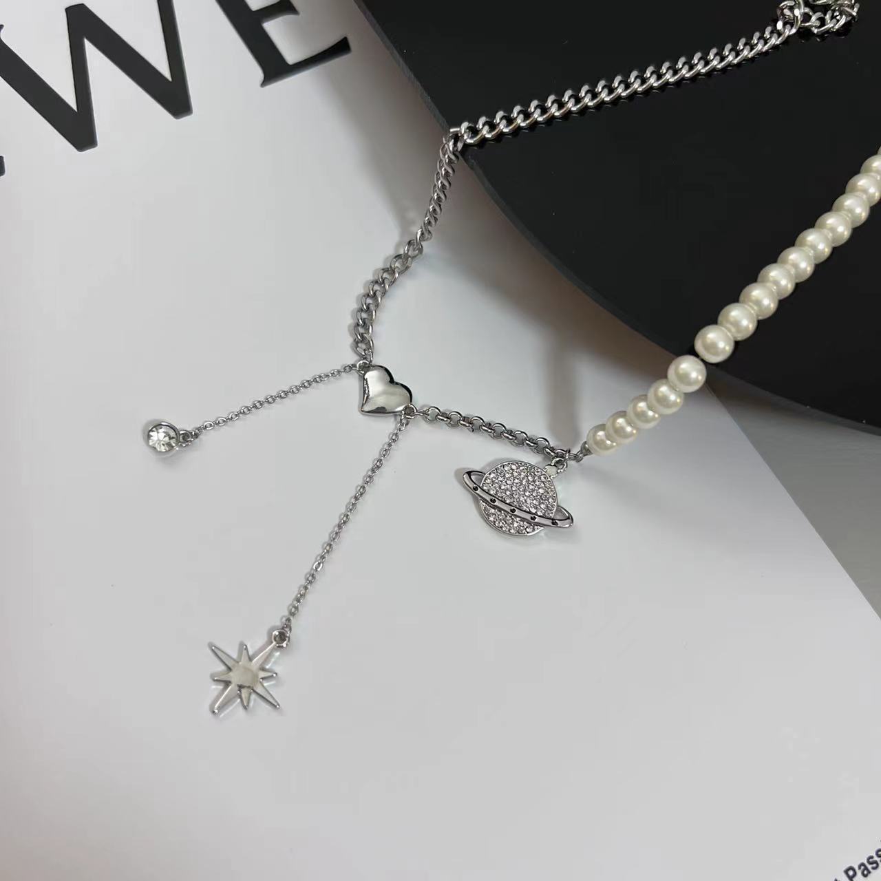 Sweet Planet Stainless Steel Necklace Inlay Artificial Pearls Stainless Steel Necklaces_colorza_4