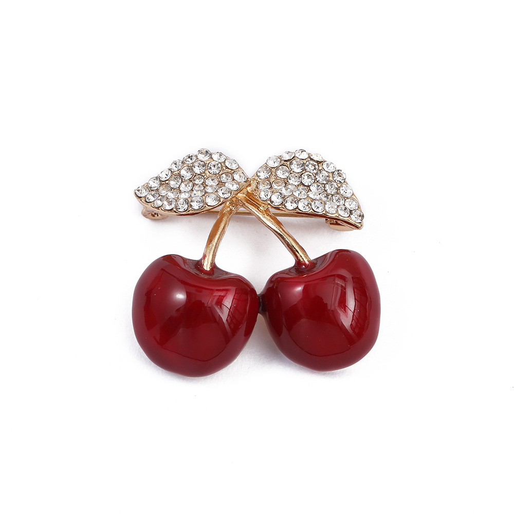 Elegant, Cute Style Red Color Elegant Cute Pin Cherry Alloy Inlay Rhinestones Women'S Brooches