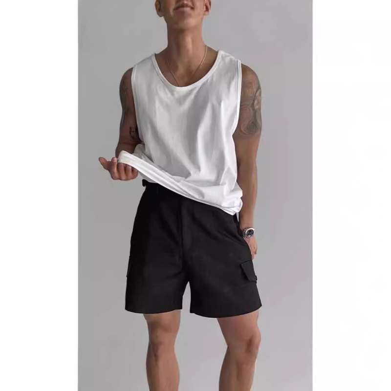 American Style Cotton Vest Men's High-end Low Collar Loose Sleeveless T-shirt Fitness Training Sports Big Collar Waistcoat