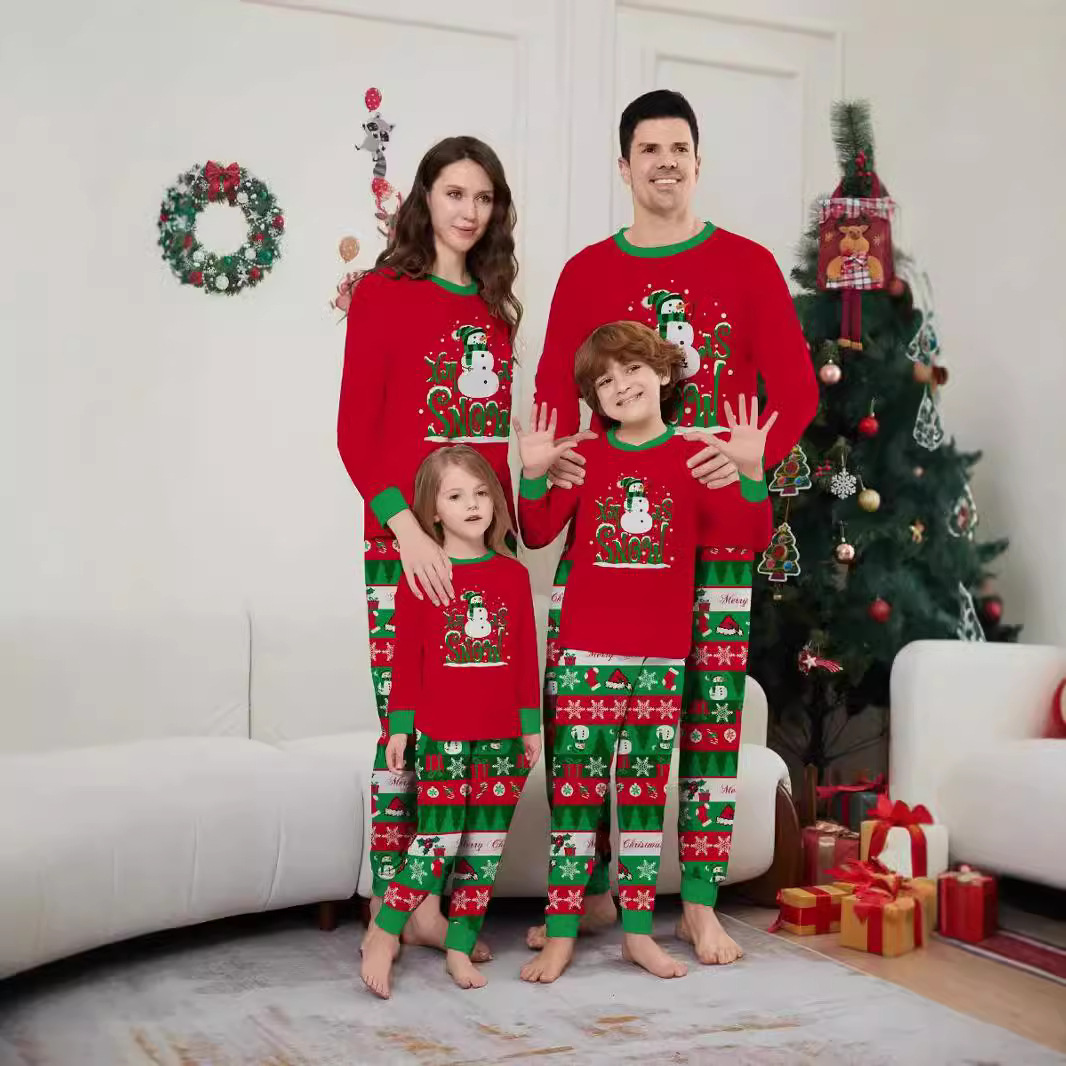 Christmas snowman Snowflake letter stripes Christmas family suit printed home wear_voghion.com