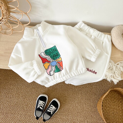 Korean Version New Baby and Toddler Pajama Set with Fleece Print, Stylish Zip-Up Hoodie for Boys and Girls
