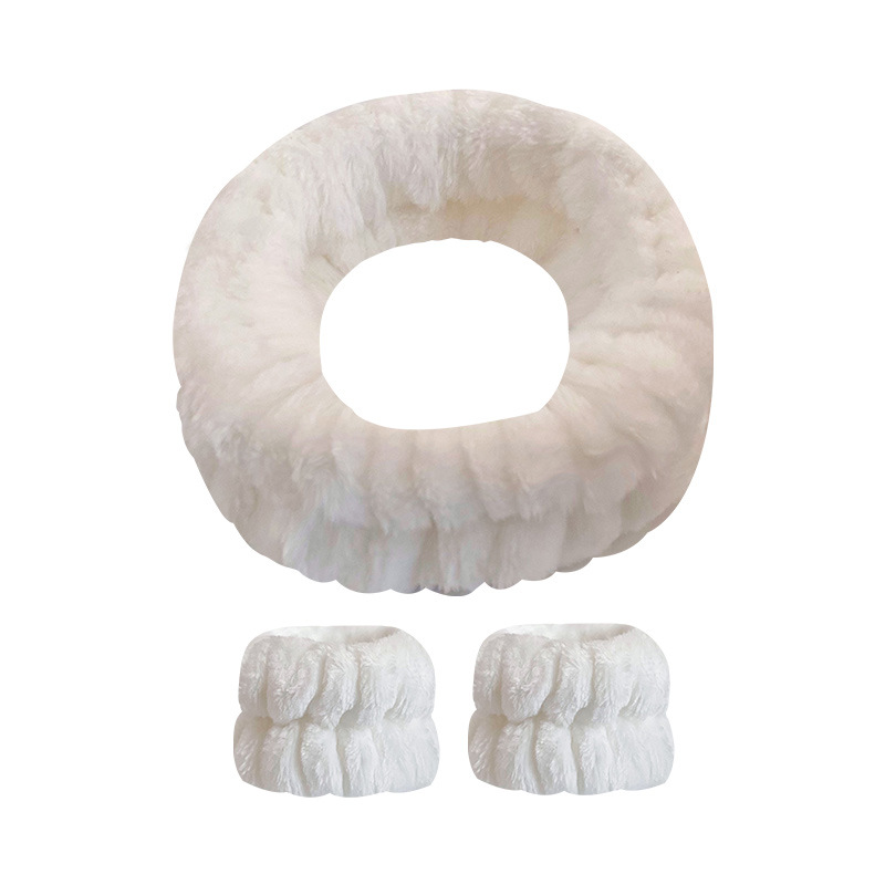 Amazon franela color sólido banda de pelo banda muñeca traje de mujer lavado facial spa banda de pelo a prueba de humedad absorbente pulsera felpa