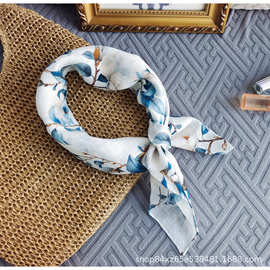 100%纯亚麻小方巾 春夏新品轻薄透气时尚百搭印花丝巾小围巾女