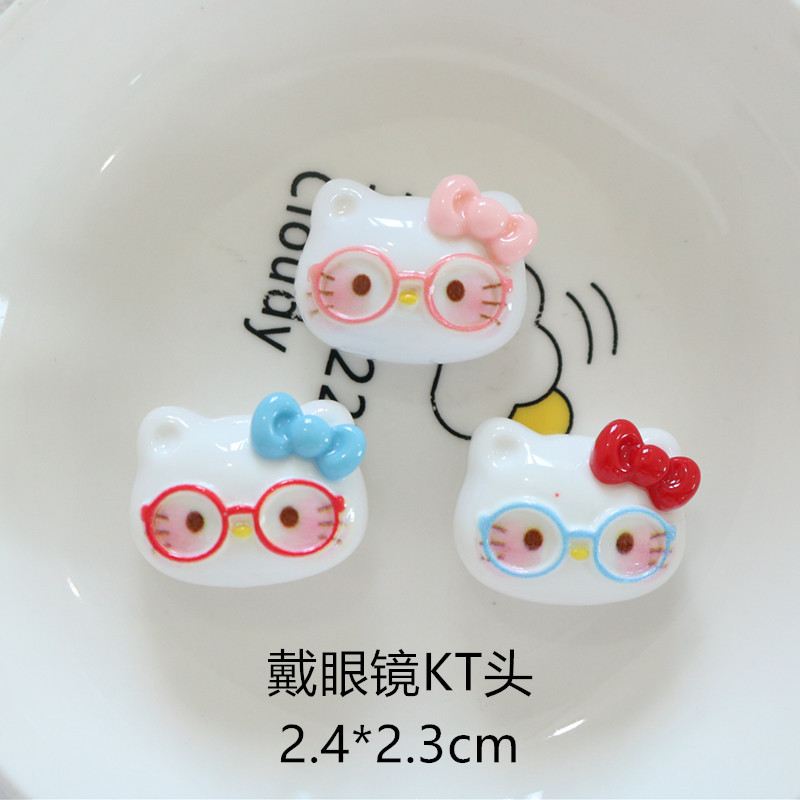 亮面戴眼镜KT猫 格纹树脂配件 卡通手工diy饰品儿童发夹材料 北12|undefined