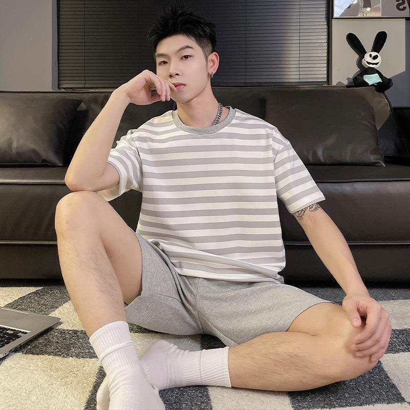 2023 Pajamas Men's Summer Imitation Cotton Summer Short Sleeve New Arrival Short-Day Men's Suit Home Wear Outwear Sports Cover