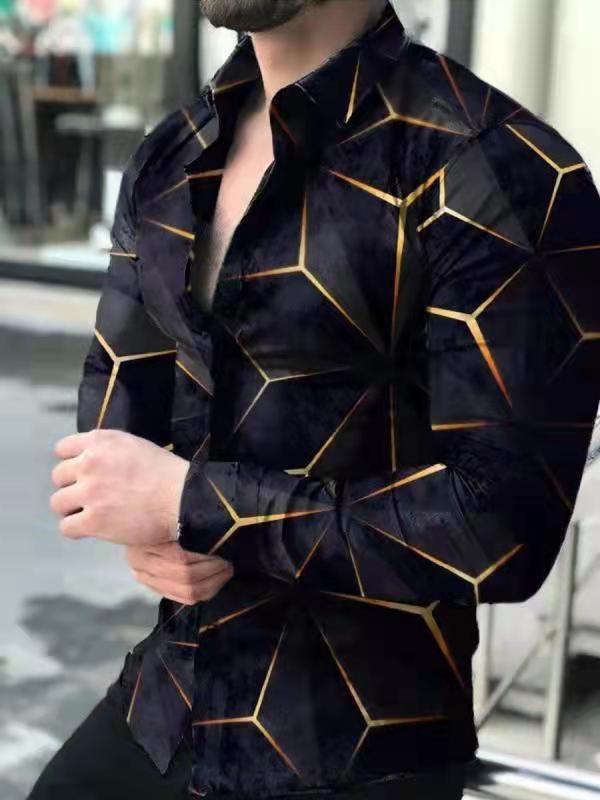 跨境外贸新款男3D印花欧美休闲街潮数码印花长袖衬衫男款修身衬衣|undefined