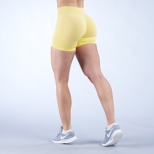New Arrival Seamless Knitted High Elastic Dipped Nylon Triple Waist Pleated Hip Low Waist Triple Pants Fitness Yoga Shorts