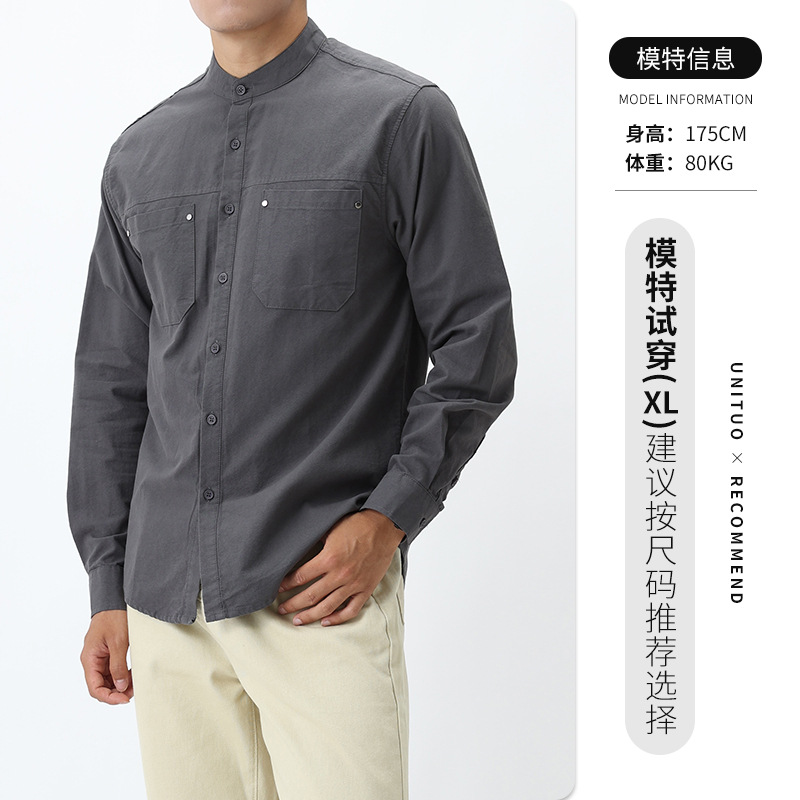 Camisas de algodón de primavera y otoño Waffle Henry cuello camiseta de manga larga camiseta de hombre chaqueta casual hombre
