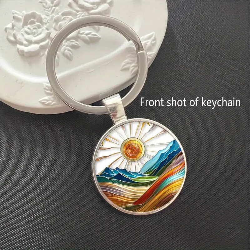 Sunset Scenery Hawaii Water Tower Surfboard Mountain River Time Gem Keychain Car Pendant