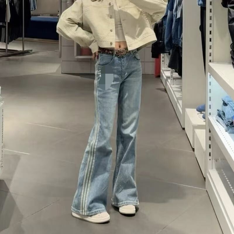 Grass-style retro washed flared jeans, American high-street loose wide-leg long pants, stylish denim for women