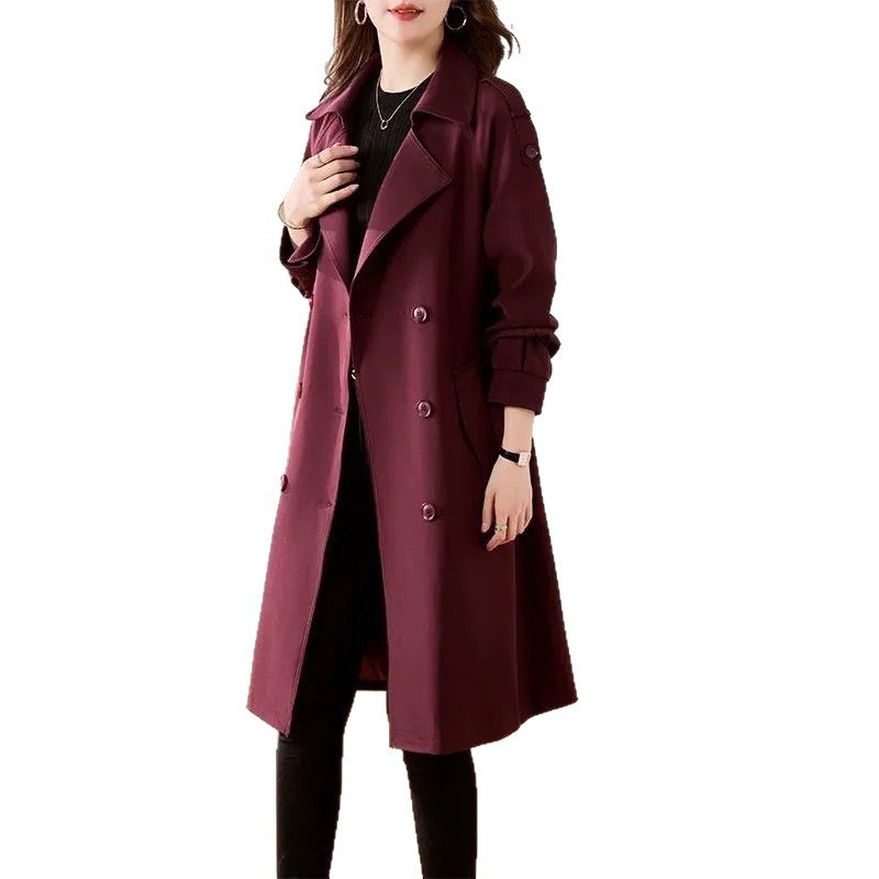 Women's Premium Trench Coat – Oversized Mid-Length Polyester Coat With Belt & Notched Lapel, Trendy Office-to-Outfit Staple (M-XXXL)_voghion.com
